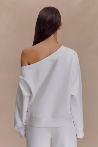 Jersey holgado de cuello redondo Aiden – Marfil