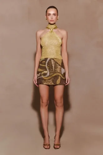 Top Nikki de lurex con detalles metálicos – Dorado