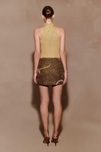Top Nikki de lurex con detalles metálicos – Dorado