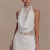 Mini vestido halter de gasa y encaje Arra – Blanco Mini vestido halter de gasa y encaje Arra – Blanco