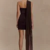 Mini vestido Mattea de malla y tejido elástico con pañuelo – Chocolate oscuro Mini vestido Mattea de malla y tejido elástico con pañuelo – Chocolate oscuro