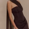 Mini vestido Mattea de malla y tejido elástico con pañuelo – Chocolate oscuro Mini vestido Mattea de malla y tejido elástico con pañuelo – Chocolate oscuro