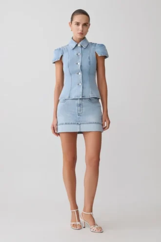 Partes de arriba de Denim de manga corta Bently – Azul claro lavado Partes de arriba de Denim de manga corta Bently – Azul claro lavado