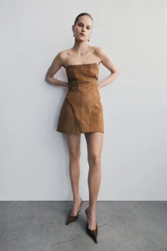 Minivestido Andy de ante sintético – Camel