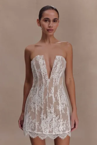 Minivestido corsé de encaje Zoey – Marfil