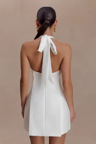 Minivestido de algodón con cuello halter Nelly – Blanco