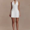 Minivestido de algodón con cuello halter Nelly – Blanco Minivestido de algodón con cuello halter Nelly – Blanco
