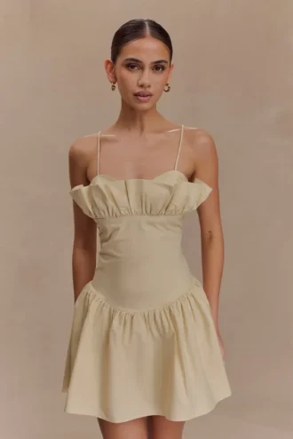 Minivestido de algodón con volantes Janis – Nude