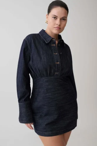 Minivestido de Denim de manga larga Zarah – Rayas diplomáticas índigo