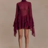 Minivestido de gasa con volantes Nimah – Vino Minivestido de gasa con volantes Nimah – Vino