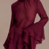 Minivestido de gasa con volantes Nimah – Vino Minivestido de gasa con volantes Nimah – Vino