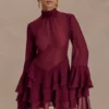 Minivestido de gasa con volantes Nimah – Vino Minivestido de gasa con volantes Nimah – Vino