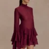 Minivestido de gasa con volantes Nimah – Vino Minivestido de gasa con volantes Nimah – Vino
