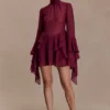 Minivestido de gasa con volantes Nimah – Vino Minivestido de gasa con volantes Nimah – Vino