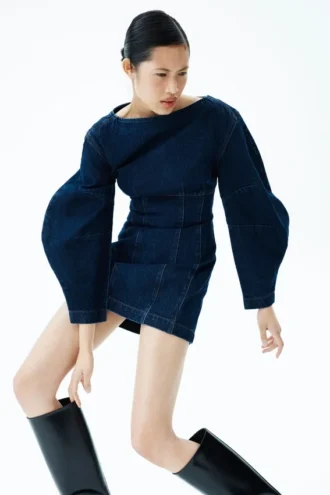 Minivestido de manga larga de Denim Cosmala – Azul índigo