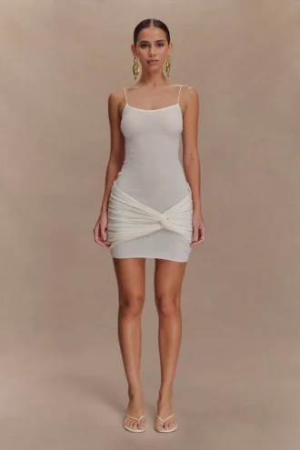 Minivestido de punto con giro Laurie – Marfil