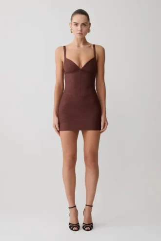 Minivestido de punto tipo vendaje Maison – Chocolate