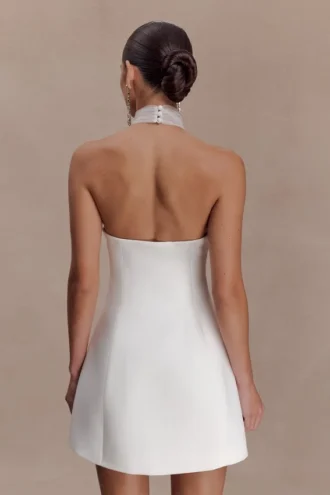 Minivestido de traje Riley con cuello halter – Marfil