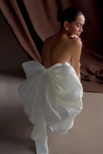Minivestido Suzette con lazo de tafetán – Blanco