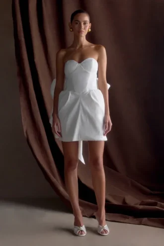 Minivestido Suzette con lazo de tafetán – Blanco