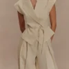 Pantalón de lino de talle medio y pierna ancha Raya – Beige natural Pantalón de lino de talle medio y pierna ancha Raya – Beige natural