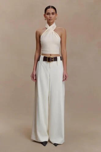 Pantalón de traje de pierna ancha Arlo – Marfil