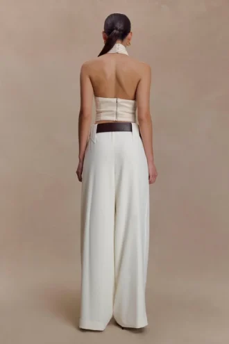 Pantalón de traje de pierna ancha Arlo – Marfil