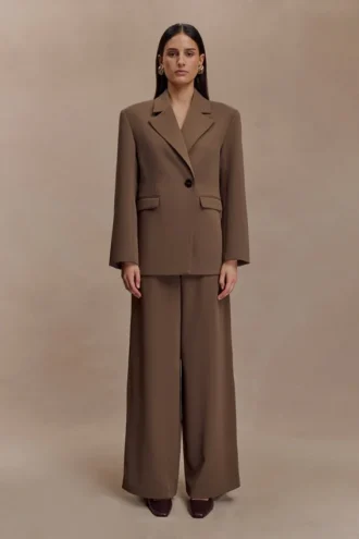 Pantalón de traje de pierna ancha Arlo – Marrón cacao