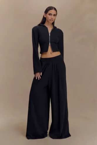 Pantalón jogger ancho fruncido Aspen – Negro