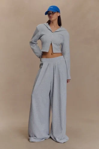 Pantalón jogger Aspen fruncido de pierna ancha – Gris claro jaspeado