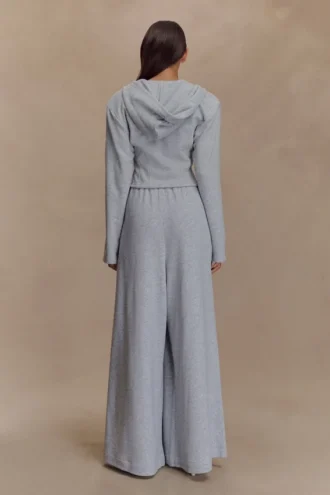Pantalón jogger Aspen fruncido de pierna ancha – Gris claro jaspeado