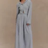 Pantalón jogger Aspen fruncido de pierna ancha – Gris claro jaspeado Pantalón jogger Aspen fruncido de pierna ancha – Gris claro jaspeado