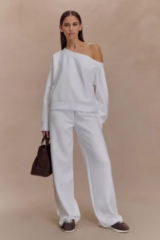 Pantalón jogger de pierna recta August – Marfil
