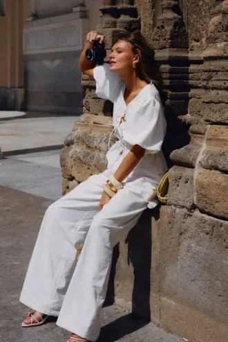 Pantalones anchos de algodón Janayia – Blanco