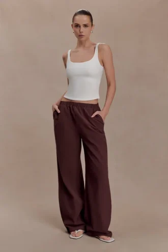 Pantalones anchos de algodón Janayia – Espresso oscuro