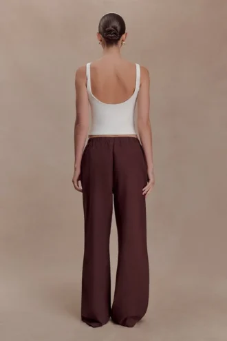 Pantalones anchos de algodón Janayia – Espresso oscuro