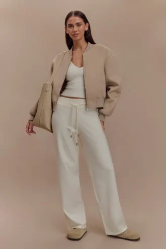 Pantalones anchos de punto Natalya – Marfil