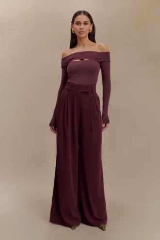 Pantalones anchos plisados Jacqueline – Caoba