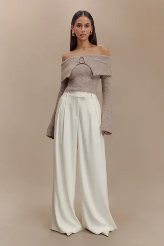 Pantalones anchos plisados Jacqueline – Marfil