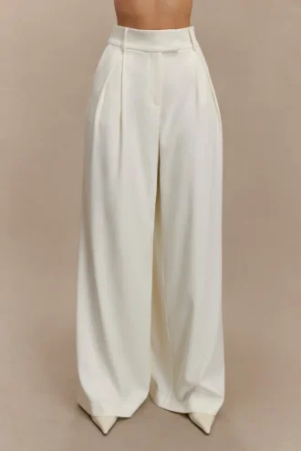 Pantalones anchos plisados Jacqueline – Marfil