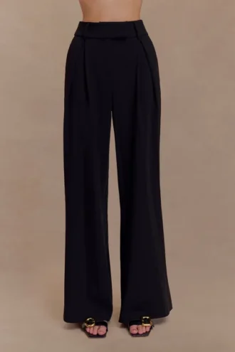 Pantalones anchos plisados Jacqueline – Negro