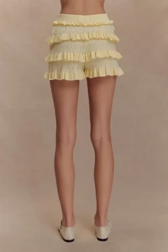 Pantalones bombachos con volantes de punto calado Amy – Limón