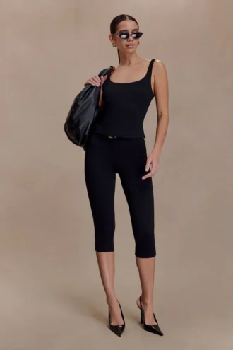 Pantalones capri de crepé elástico Blanca – Negro
