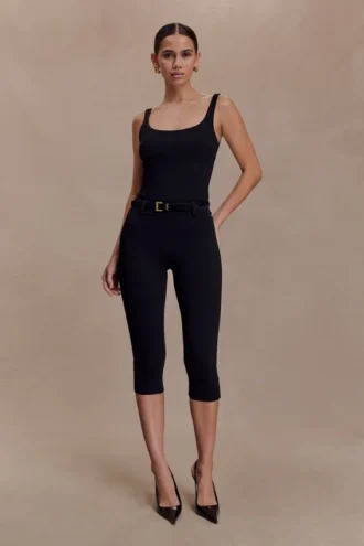 Pantalones capri de crepé elástico Blanca – Negro