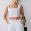 Pantalones cortos de algodón Josephine con cinturilla – Azul hielo Pantalones cortos de algodón Josephine con cinturilla – Azul hielo