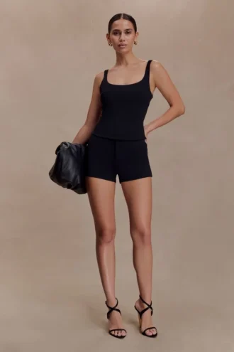 Pantalones cortos de crepé elástico Blanca – Negro