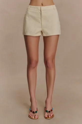 Pantalones cortos de Denim con bordados Ebony – Crema