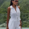 Pantalones cortos de lino con cinturón Scout – Blanco