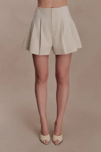 Pantalones cortos de lino plisado Martine – Natural