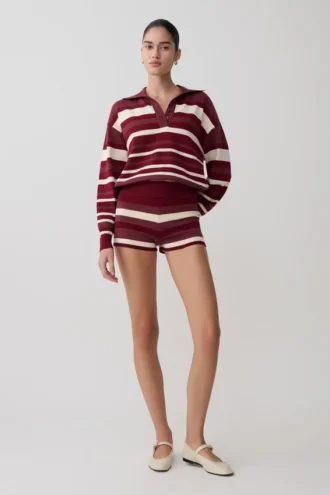 Pantalones cortos de punto Philly Stripe – Burdeos/Crema Pantalones cortos de punto Philly Stripe – Burdeos/Crema